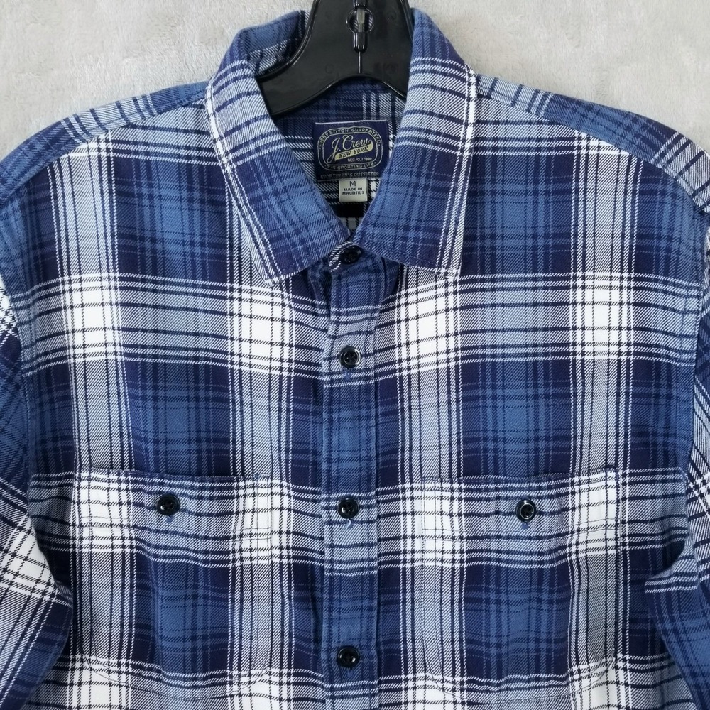 J. Crew Flannel Shirt Mens Medium Blue Plaid Long Sleeve Button Down Cotton 4921